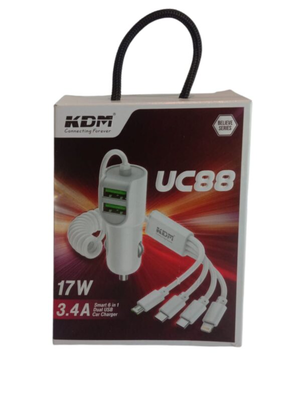 KDM SMART 6 in 1 DUAL USB CAR CHARGER 17W