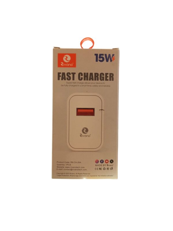 RIVANO FAST CHARGER 15 WATT WITH USB to MICRO CABLE